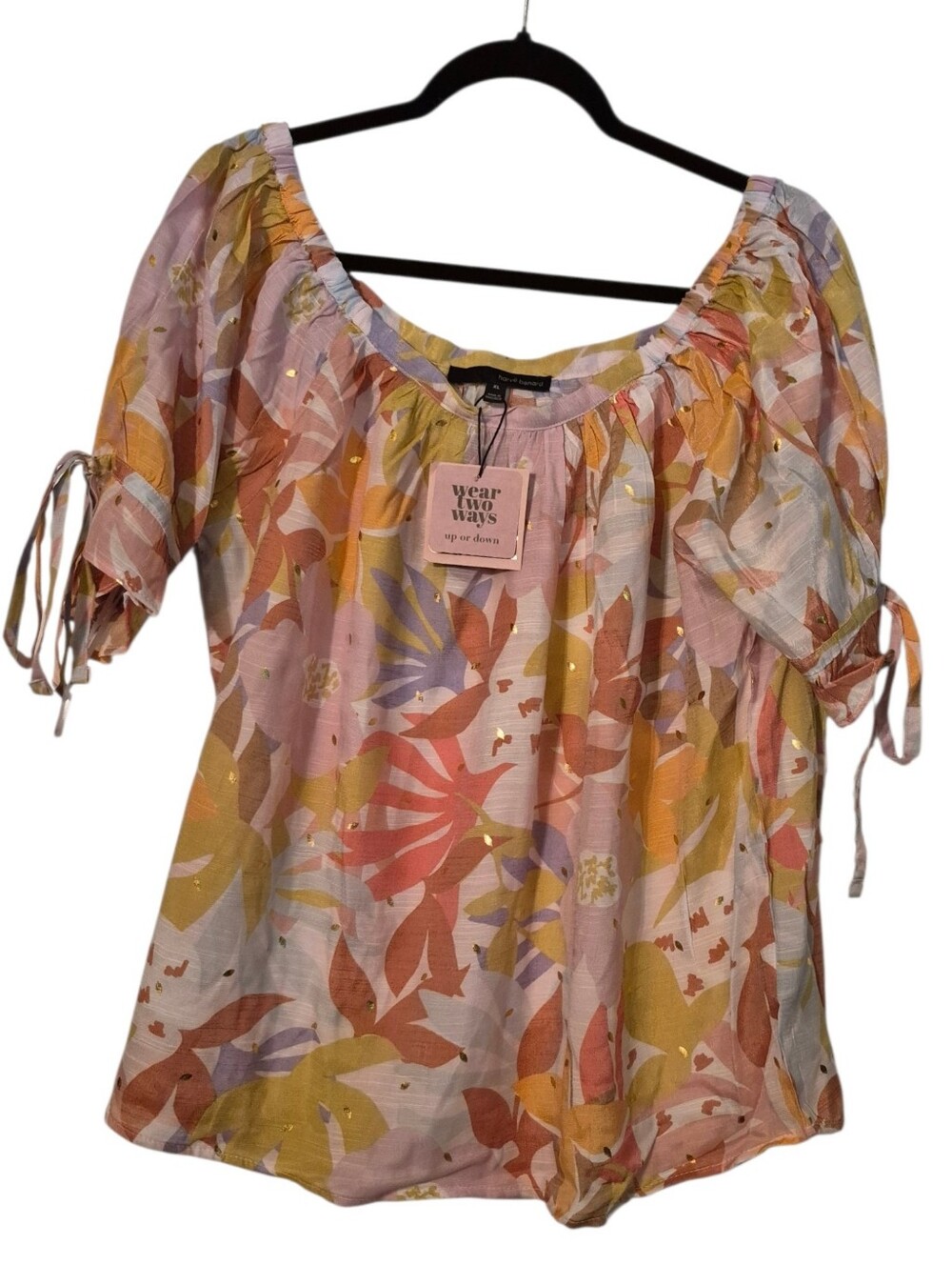 Harve Benard Multi-Color Floral Puff Sleeve Blouse